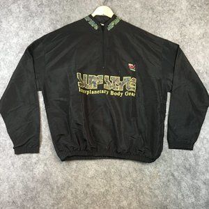 Vintage Surf Pullover Windbreaker One Size Black Nylon Half Zip Elastic Waist